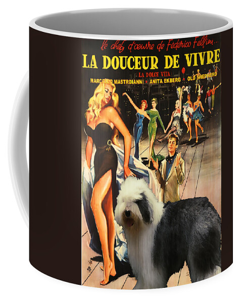 Oes Coffee Mug featuring the painting Bobtail - Old English Sheepdog Art Canvas Print - La Dolce Vita Movie Poster by Sandra Sij