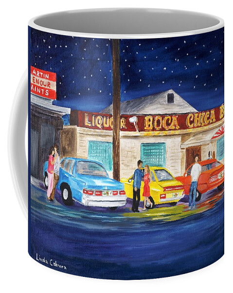 Boca Chica Bar Coffee Mug featuring the painting Boca Chica Bar by Linda Cabrera