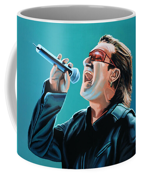 Rock And Roll Coffee Mug featuring the painting Bono of U2 Painting by Paul Meijering