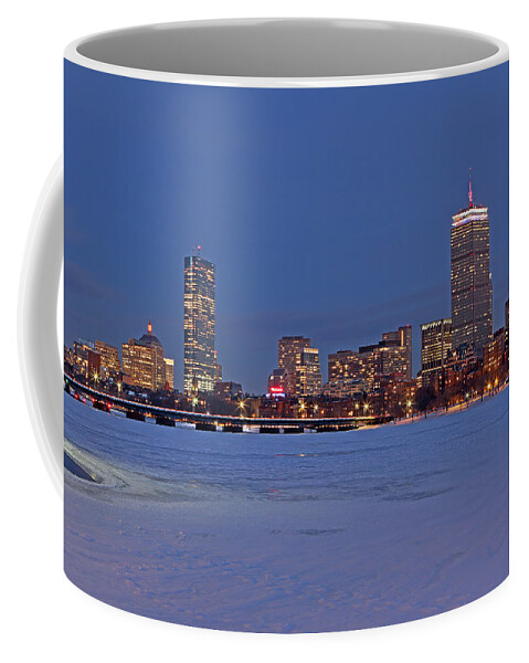 Boston Coffee Mug featuring the photograph Boston Prudential Center Lit in Blue and Red for Super Bowl XLIX by Juergen Roth