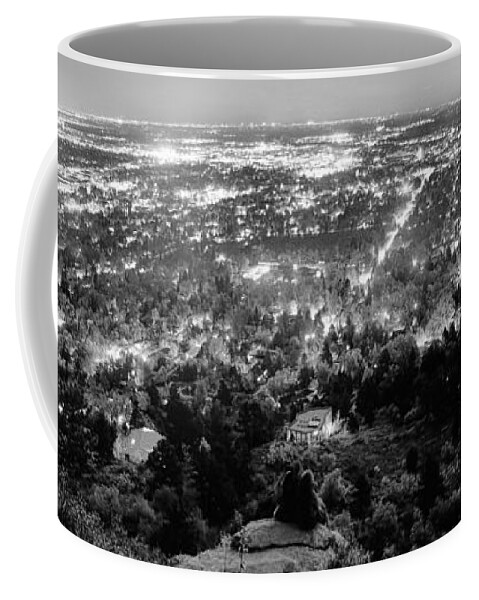 Cityscape Coffee Mug featuring the photograph Boulder Colorado City Lights Panorama Black and White by James BO Insogna