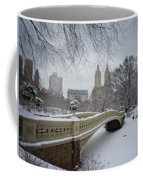 Landscape Coffee Mug featuring the photograph Bow Bridge Central Park in Winter by Vivienne Gucwa