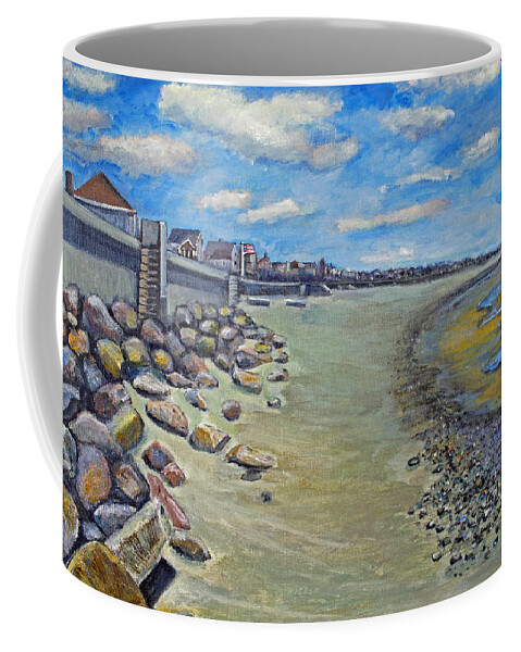Ocean Bluff Coffee Mug featuring the painting Brant Rock Beach by Rita Brown