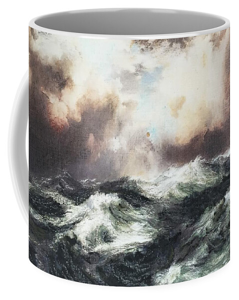 Waves Coffee Mug featuring the painting Braving The Storm by Cara Frafjord