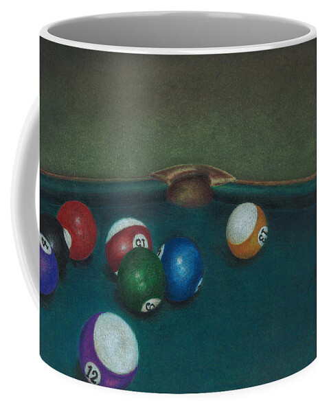 Pool Table Coffee Mug featuring the drawing Break by Troy Levesque