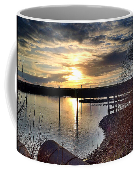 Sunset Coffee Mug featuring the photograph Breakwater Boat Dock Sunset by Chriss Pagani