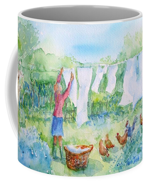 White Linen Coffee Mug featuring the painting Breezy Day -Great drying out by Trudi Doyle
