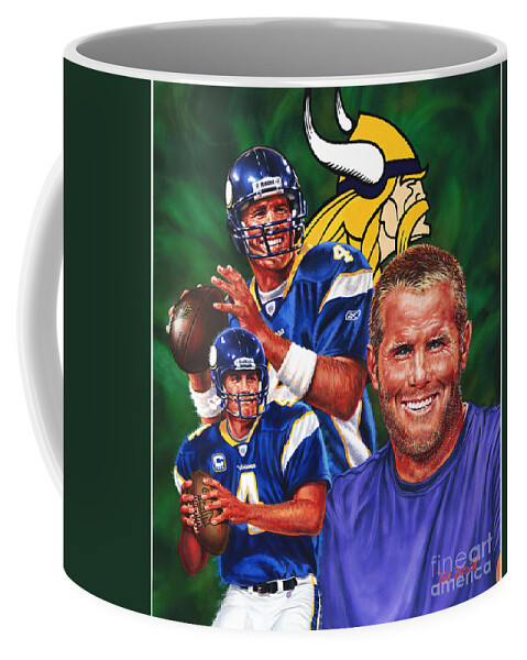 Portrait Coffee Mug featuring the painting Bret Favre by Dick Bobnick