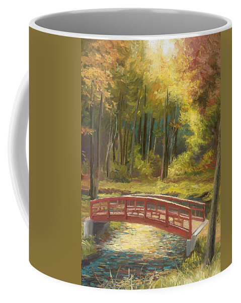 Fall Coffee Mug featuring the painting Bridge by Lucie Bilodeau