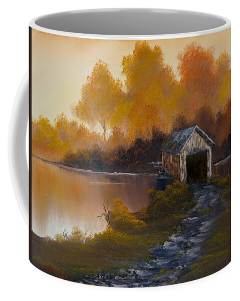 Landscape Coffee Mug featuring the painting Covered Bridge in Fall by Chris Steele