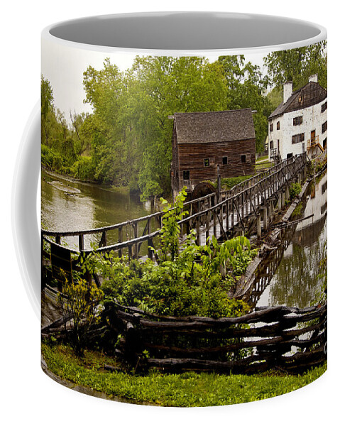 Philipsburg Manor Mill House Wooden Bridge Landscape Photo Coffee Mug featuring the photograph Bridge to Philipsburg Manor Mill House by Jerry Cowart