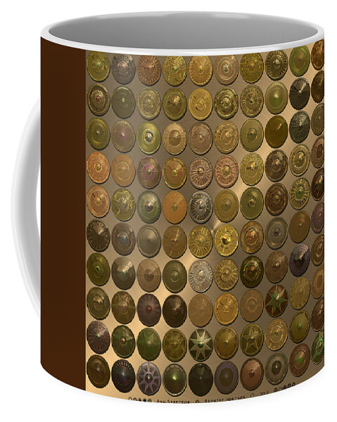 Decorative Coffee Mug featuring the digital art Bronzed Hubcaps by Ann Stretton