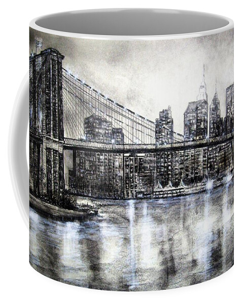 Brooklyn Bridge Coffee Mug featuring the drawing Brooklyn Bridge drawing by Leland Castro