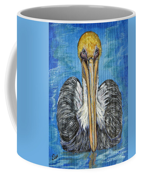 Brown Pelican Coffee Mug featuring the painting Brown Pelican Floating in the Deep Blue Sea by Ella Kaye Dickey