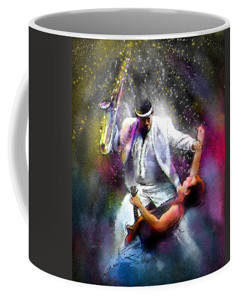 Bruce Springsteen Coffee Mug featuring the painting Bruce Springsteen and Clarence Clemons by Miki De Goodaboom