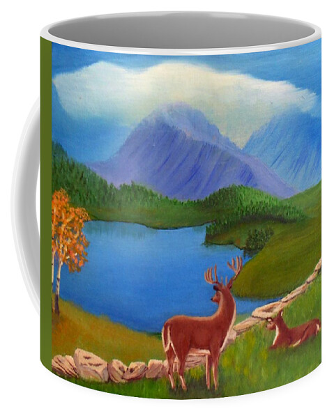 Buck Coffee Mug featuring the painting Buck's Domain by Sheri Keith