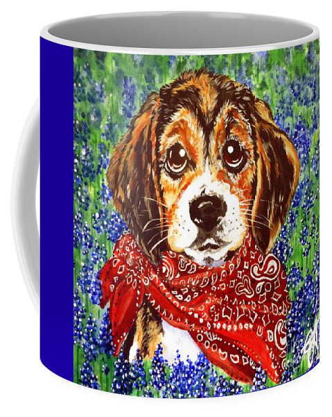 Beagle Coffee Mug featuring the painting Buddy Dog Beagle Puppy Western Wildflowers Basset Hound by Jackie Carpenter