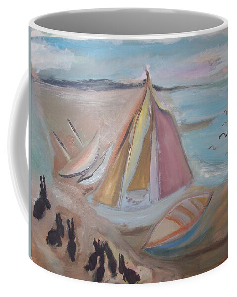 Rabbit Coffee Mug featuring the painting Bunnies at Hoyle lake by Judith Desrosiers