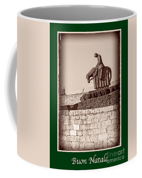 Italian Coffee Mug featuring the photograph Buon Natale with St Francis by Prints of Italy