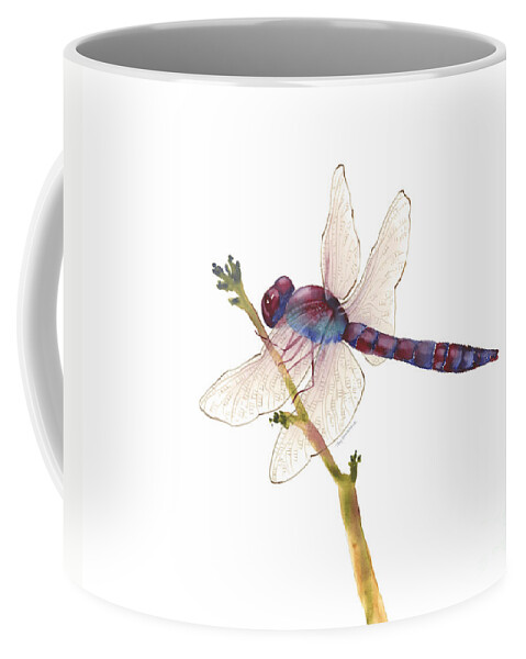 Red Coffee Mug featuring the painting Burgundy Dragonfly by Amy Kirkpatrick