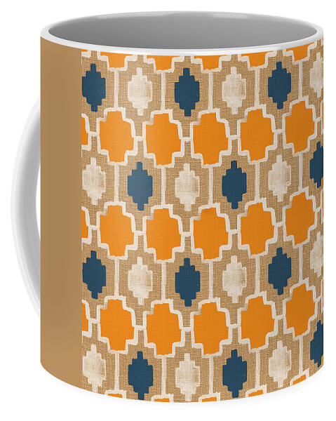 Abstract Pattern Coffee Mug featuring the painting Burlap Blue and Orange design by Linda Woods