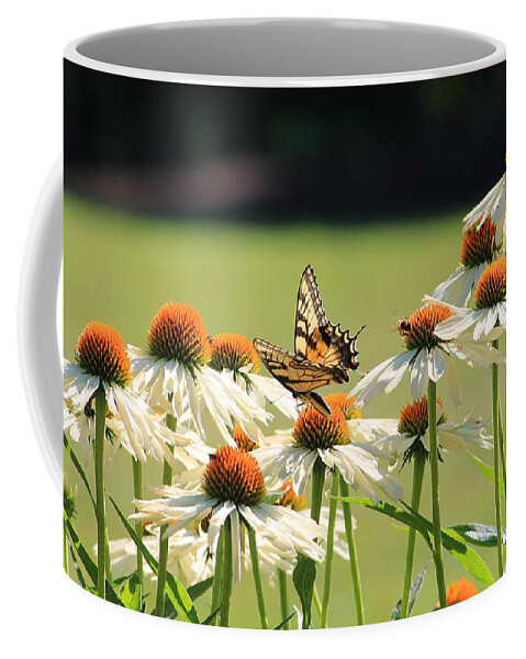 Butterfly Coffee Mug featuring the photograph Butterfly on Echinacea by Michael Saunders