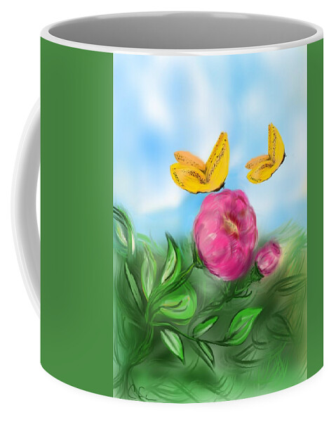 Floral Coffee Mug featuring the digital art Butterfly Twins by Christine Fournier