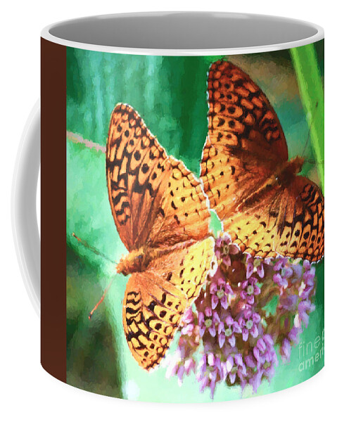 Great Spangled Fritillary Butterfly Coffee Mug featuring the photograph Butterfly Twins by Kerri Farley