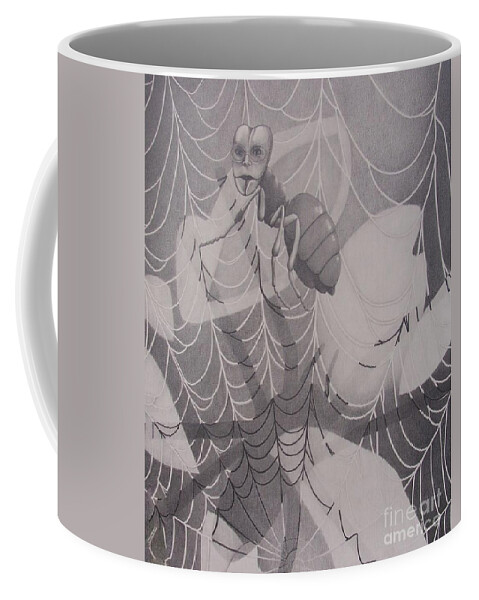 Spider Coffee Mug featuring the drawing By a Thread by Susan Williams