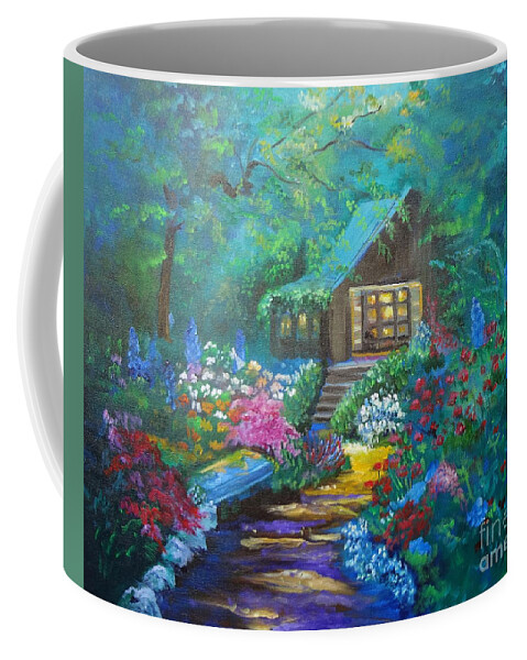 Forest Garden Home Coffee Mug featuring the painting Cabin in the Woods Jenny Lee Discount by Jenny Lee