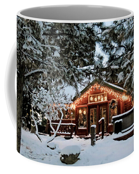 Christmas Coffee Mug featuring the photograph Cabin with Christmas Lights by Dawn Key