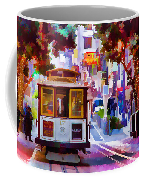 San Francisco Coffee Mug featuring the digital art Cable Car at the Powell Street Turnaround by Bill Gallagher