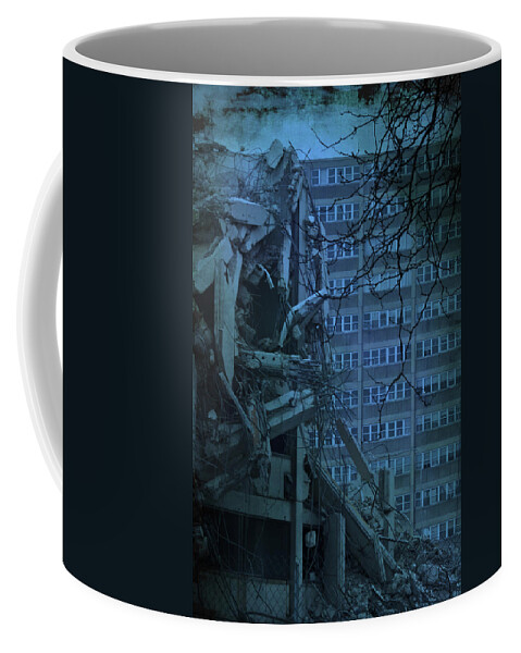 Chicago; Cabrini Green; Public Housing; Demolish; Demolished; Building; Apartments; Destroyed; Broken; Empty; Outside; Outdoors; Remains; Ruin; Urban; Abandoned; Annihilation; Blue; Deserted; Destruction; Devastation; Disaster; Exterior; Nobody; Ruined; Wreck; Tree; Dead; Death Coffee Mug featuring the photograph Cabrini Green Destroyed by Margie Hurwich