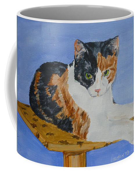 Cat Coffee Mug featuring the painting Calico II by Bryan Bustard