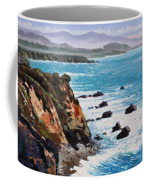 Ocean Coffee Mug featuring the painting California Coastline by John Lautermilch