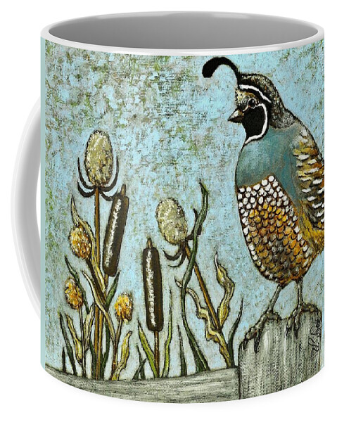 Bird Coffee Mug featuring the painting California Quail by VLee Watson