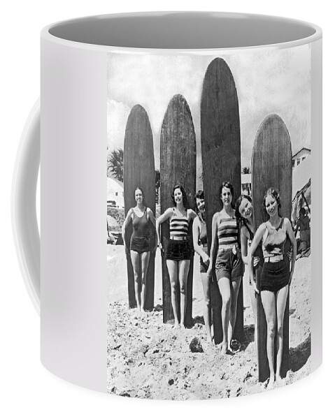 1930 Coffee Mug featuring the photograph California Surfer Girls by Underwood Archives