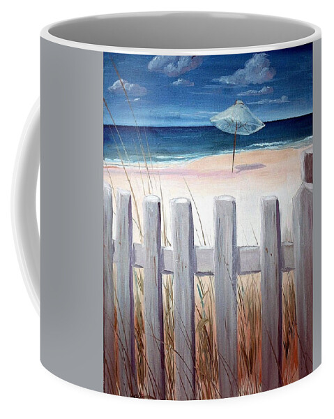 Blue Sky Coffee Mug featuring the painting Calm Day at the Seashore by Bernadette Krupa