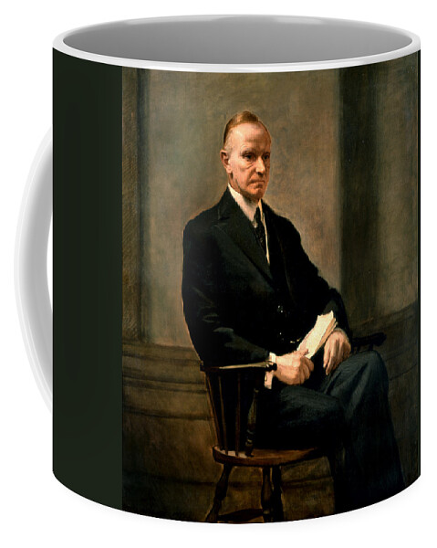 Calvin Coolidge Presidential Portrait Coffee Mug featuring the painting Calvin Coolidge Presidential Portrait by MotionAge Designs