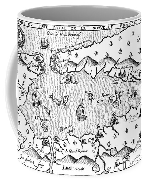1609 Coffee Mug featuring the drawing Map of Port Royal, 1609 by Granger