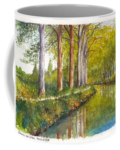 France Coffee Mug featuring the painting Canal du Midi at Toulouse France by Dai Wynn