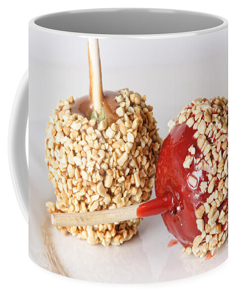 Apple Coffee Mug featuring the photograph Candy and Caramel Taffy Apples On A White Plate by James BO Insogna