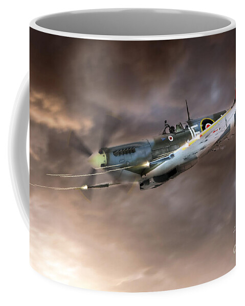 Supermarine Spitfire Coffee Mug featuring the digital art Cannons Blazing by Airpower Art