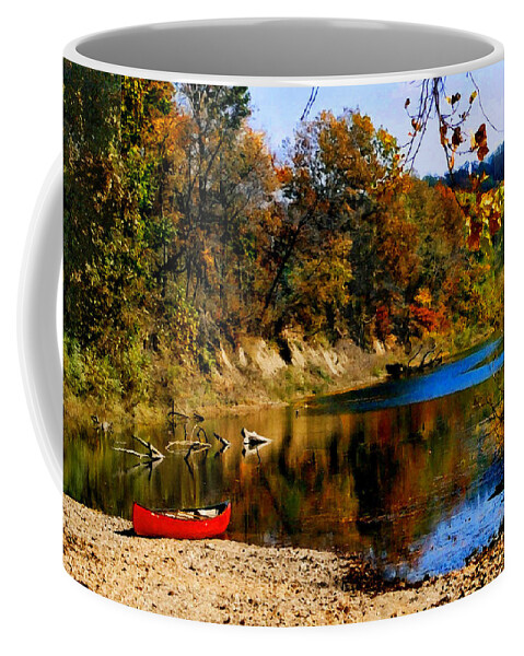 Autumn Coffee Mug featuring the photograph Canoe on the Gasconade River by Steve Karol