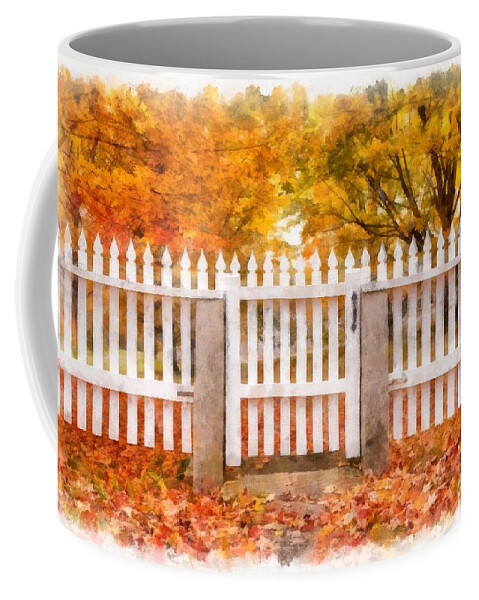 Fall Coffee Mug featuring the photograph Canterbury Shaker Village Picket Fence by Edward Fielding