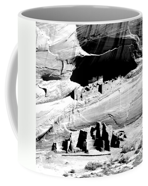 Canyon De Chelly Coffee Mug featuring the digital art Canyon de Chelly Anasazi White House Ruin Arizona Square Format BW Conte Crayon Digital Art by Shawn O'Brien