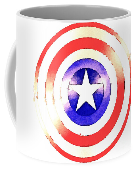 Captain America Coffee Mug featuring the painting Cap Am Shield by HELGE Art Gallery
