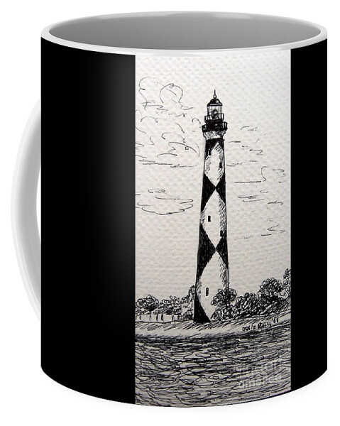 Lighthouse Coffee Mug featuring the drawing Cape Lookout Lighthouse NC by Julie Brugh Riffey