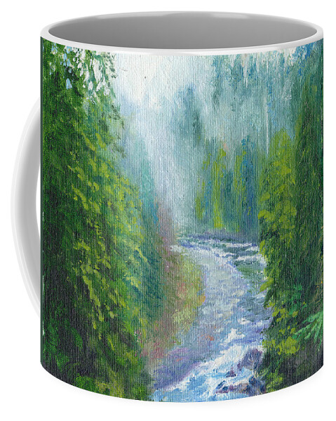 Rapids Coffee Mug featuring the painting Capilano Mists by Dai Wynn