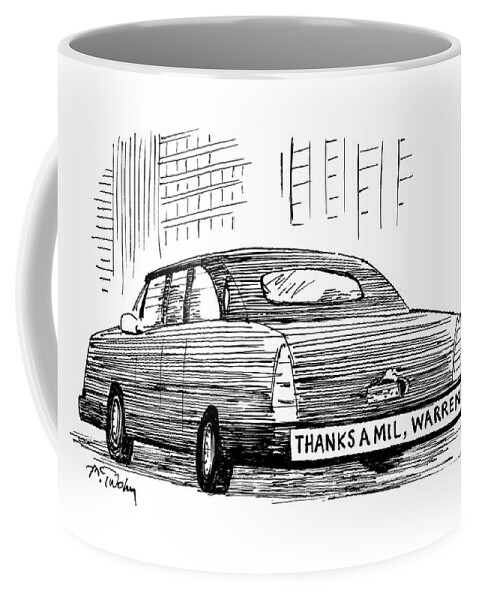 Captionless. Bumper Sticker On Car Reads: Thanks Coffee Mug